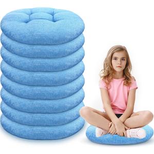 Fumete 8 Pcs 16 Inch Round Floor Cushions for Kids and Toddlers, Flexible Seating Classroom Furniture Floor Pillow for Home, Daycare, Preschool, Yoga and Meditation (Sky Blue)