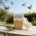 3.17 Qt/3 L Bird Seed Storage Container Airtight- Portable Bird Food Container with Airtight Measuring Cup, Clear Pet Parrot Seed Dispenser for Birds Food Chicken Feed Storage, Beige Lid