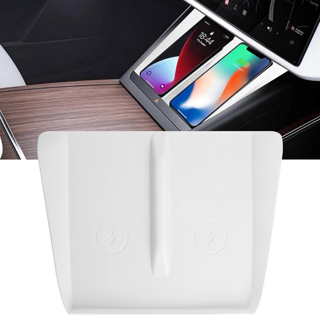 Center Console Wireless Charging Silicone Mat Compatible with Tesla Model X Model S 2023 2022 2021 Accessories Waterproof Cover Interior Pad Non-Slip Mats Phone Tray Upgrade (White)