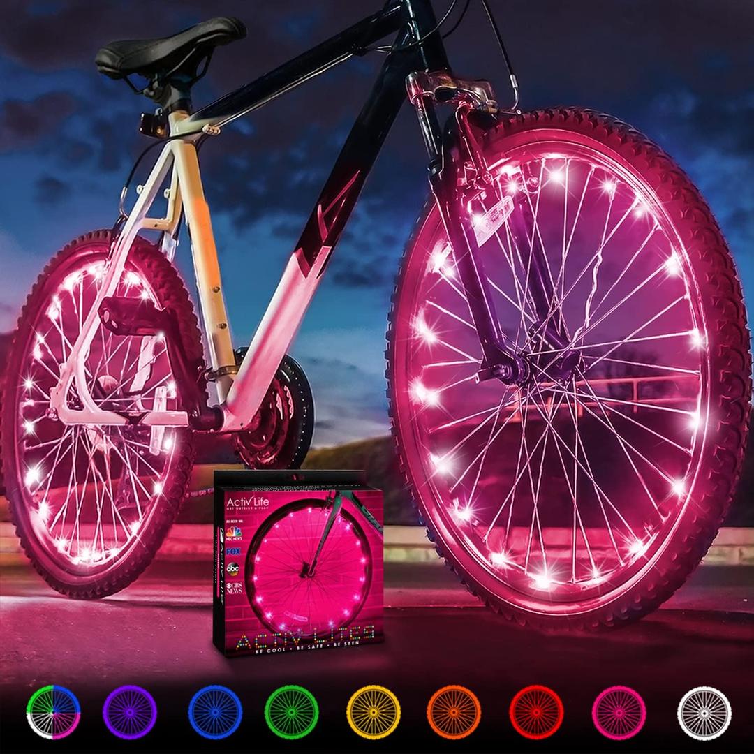 Activ Life 2-Tire Pack LED Bike Wheel Lights with Batteries Included, Get 100% Brighter and Visible from All Angles for Ultimate Safety and Style