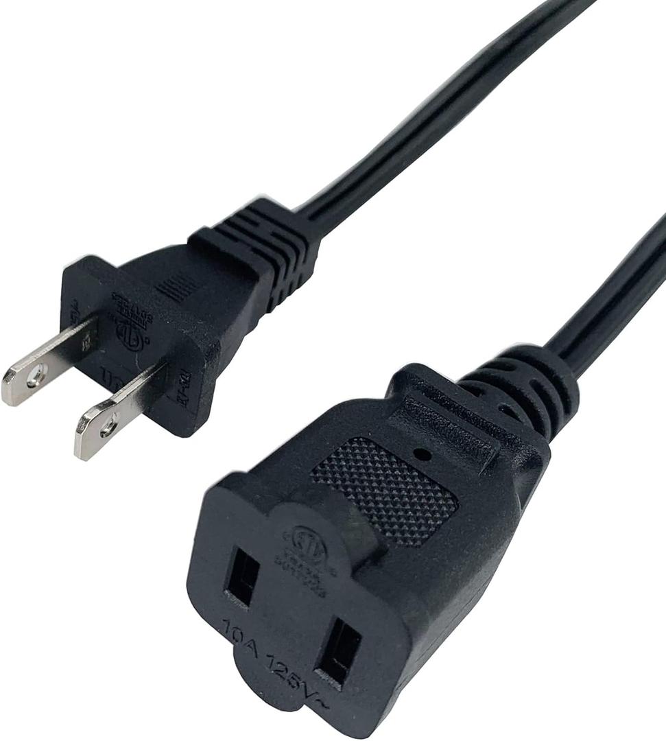 Short Extension Cord 2 Foot, 18 AWG Small 2 Prong Power Cord Cable, Black Male to Female Outlet Saver for Indoor Use, 2 Ft AC Power Extensions Cable with NEMA 5-15P to NEMA 5-15R Connector