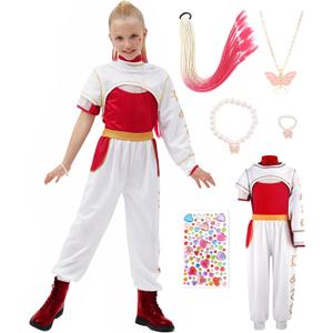 9 Pcs Zombies Costume for Girls Cheerleader Uniform Top Pant Coat Outfits (9-10 years, White)