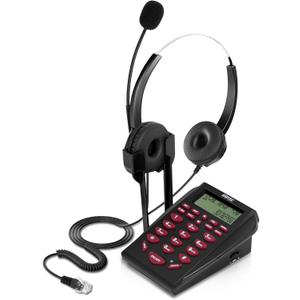 AGPtEK Upgraded Call Center Phone, Corded Telephone with Binaural Headset & Dialpad for House Call Center Office - Noise Cancellation