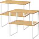 NEX Bamboo Kitchen Cabinet and Counter Shelf Organizer, Stackable & Expandable, Set of 4, White and Natural (11.7''W)