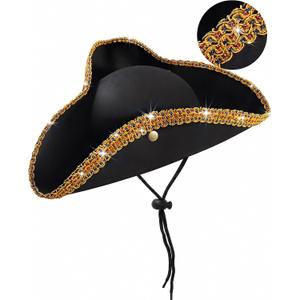 Revolutionary War Tricorn Hat - Adjustable Chin Strap, Fits a Wide Range Of Head Sizes, for Pirate George Washington Paul Revere Costume for Reenactment