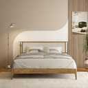 NTC Ruby Wooden Bed Frame with Headboard and Natural Rattan, Solid Oak Foundation with Silent Slats, 1000 Lb Capacity, Effortless Assembly, King - Teak Look