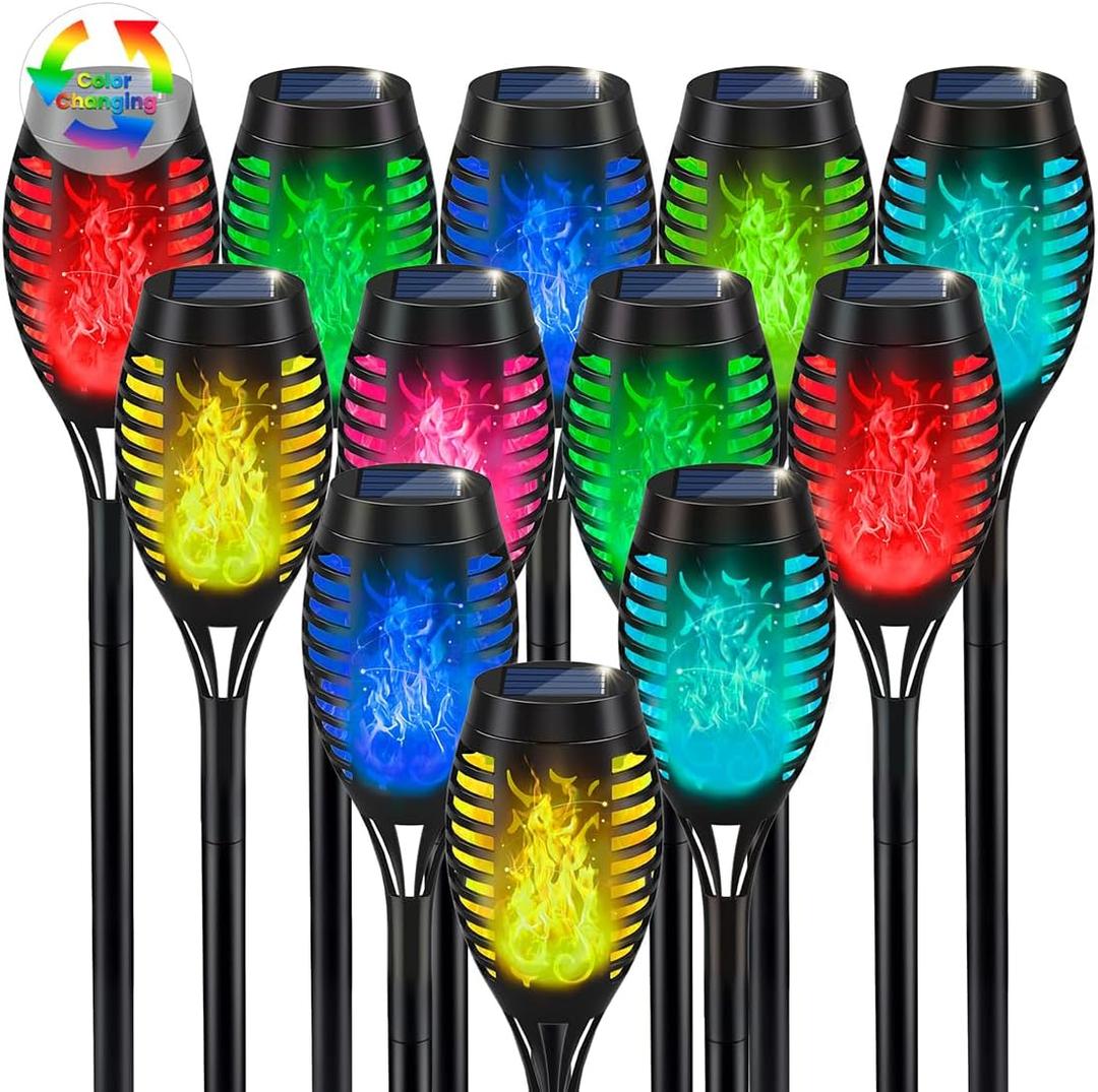 IkeeRuic 12Pack Christmas Yard Decorations, Multicolor Christmas Solar Lights for Outside Decor, LED Solar Flame Lights Outdoor for Xmas Decor, Waterproof Luces Solares for Yard Patio Garden Pathway