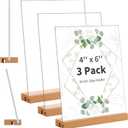 Smarpau 4x6 Acrylic Sign Holder with Wood Base, 3 Pack L/T Shape 2 in 1 Table Sign Stand Vertical or Slant Back Display, Photo Picture Frame, Menu Holder for Restaurant, Office, Store, Wedding