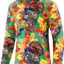 JOTOOK Mens Christmas Shirts Funny Turkey Thanksgiving Shirts Santa Claus Long Sleeve Button Down Shirt (S)