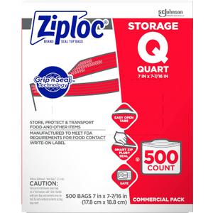 SC Johnson Professional Ziploc Storage Bags, For Food Organization and Storage, Double Zipper, Quart, 500 Count (Medium)
