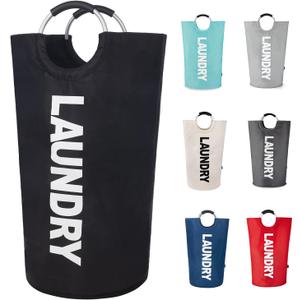 Twira 90L Large Laundry Basket, Laundry Hamper Stands Up Well, Laundry Bag with Padded Handles, Waterproof Clothes Bin Collapsible, Clothes Hamper for Bathroom, Laundry, College (Black)