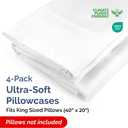 King Pillow Cases - 4 Pack - Super Soft Pillowcase Covers - Envelope Enclosure - Hotel Quality Pillow Protectors - Wrinkle Free, Fade, Shrink & Stain Resistant - Machine Washable - 20" x 40" (White)