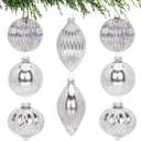 8 Pcs Large Silver Mercury Glass Christmas Ball Ornaments Set, Assorted 3.15''-5'' Hanging Baubles for Christmas Tree, Vintage Decorations for Winter Holiday Xmas Tree Decor