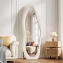 Koonmi 24"x63" Irregular Mirror Full Length, Flannel Floor Mirrors, Full Body Standing Mirror Wall Mounted with Flannel Wrapped Frame for Bedroom & Living Room, Beige