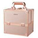 FRENESSA Makeup Train Case Makeup Case Travel Cosmetic Box Organizer Portable Make Up Box with Dividers Lockable for Artist Nail Sewing Vanity Storage Makeup Travel Case Rose Gold