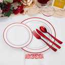 WELLIFE 700 Pcs Red Plastic Plates for 100 Guests - Plastic Dinnerware Set,Party Supplies Includes 200 Red Disposable Plates,300 Silverware,100 Napkins,100 Cups,Valentines Plates