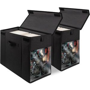 2 Pack Comic Book Storage Box with Lid for Modern Age, Collapsible Magazine Organizer with Clear Window, Heavy Duty Case Container Holder, Black