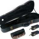 4/4 Full Size Violin Case, Plush Interior Wooden Hard Case With Hygrometer, Crocodile Pattern Leather Bulge Surface Case (Black)