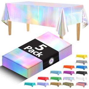 5 Pack Premium Iridescent Tablecloth - Plastic Foil Tablecloth 108 x 54 - Holographic Plastic Table Cloth - Decorative Rectangle Party Tablecloth - Disposable Table Cloths Iridescent Party Decorations