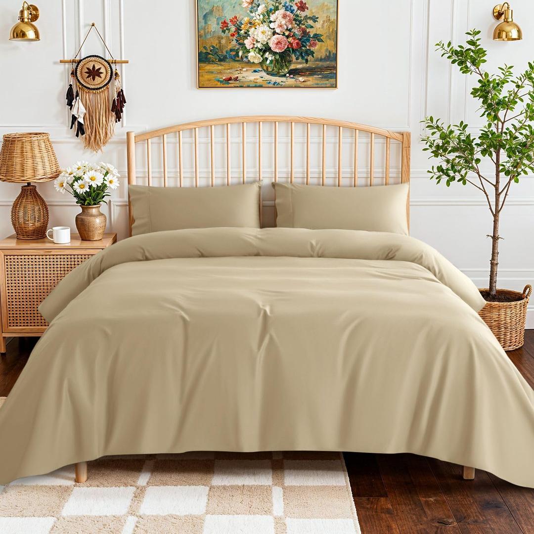 SONORO KATE 100% Egyptian Cotton Sheets - 800 Thread Count, 5-Star Hotel Sateen Weave Bed Sheets, Cooling, Soft & Breathable Bed Sheets Set, Fits 16" Deep Pocket - 4 PC (Beige,King)