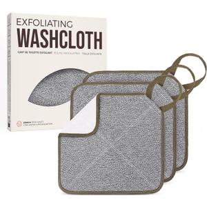 ZOMCHI 3 Pack Exfoliating Washcloth, Premium Facial and Body Wash Cloths with Softness and Scrubbing Two Sides, Bath Cloths for Women and Men (Smoke)