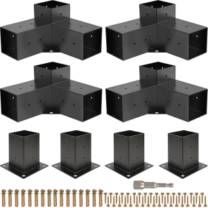 Pergola Kit, Pergola Brackets 3-Way Right Angle Corner Bracket Woodworks DIY Post Base Kit, Wooden Beams for Gazebos Patio Pergolas Log Cabin