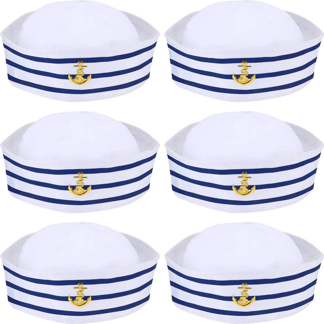 6 Pieces Sailor Captain Navy Hat Blue with White Sail Hats for Kid Navy Costume Dressing Up Party Accessory(Classic Style)