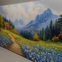 CHATYOUNG Canvas Wall Art Landscape Paintings, Blue Misty Mountains and Wild Flowers Rustic Prints Wall Pictures Large Size 24"X48" for Living Room Bedroom Bathroom Home Decor Gift