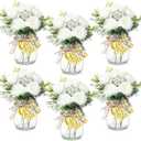 6 Sets Baptism Table Centerpiece Mason Jar First Communion Table Decoration with Flower Artificial Peony and Baby's Breath Flowers with Wooden Cross and Card for Baptism Baby Shower Wedding