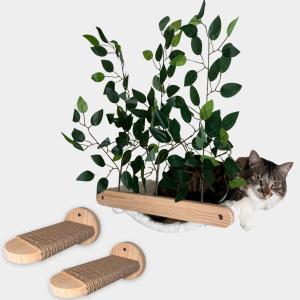 Wall-Mounted Cat Hammock with 2 Steps  Space-Saving Wooden Cat Shelves for Climbing, Perching & Lounging Wall-Mounted Cat Hammock with 2 Steps  Space-Saving Wooden Cat Shelves for Climbing, Perching & Lounging