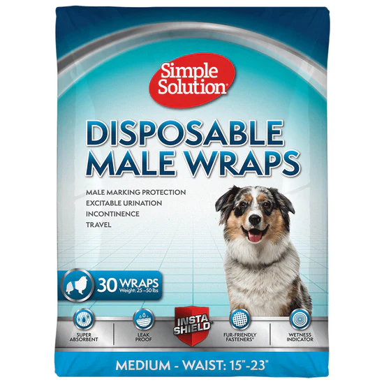 Simple Solution Disposable Dog Diapers for Male Dogs | Male Wraps with Super Absorbent Leak-Proof Fit | Excitable Urination, Incontinence, or Male Marking | Medium | 30 Count