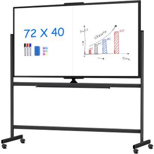 maxtek 72 x 40 Double Sided Rolling Whiteboard, Mobile Whiteboard Magnetic White Board - Large Reversible Dry Erase Board Easel Standing Board on Wheels with Stand (72 x 40 Black)