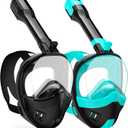 Full Face Snorkel Mask, Snorkeling Gear for Adults Kids with Latest Dry Top Breathing System and Detachable Camera Mount, with 180 Degree Panoramic View (Small-Medium, Black Green+Black)