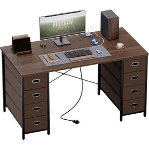 Pamray 47 Inch Computer Desk with 8 Fabric Drawers PC Gaming Desk Home Office Study Work Writing Table for Bedroom Brown