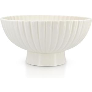 White Ceramic Fluted Decorative Bowl - 8 inch Fruit Footed Bowl for Kitchen Counter, Modern Key Pedestal Ruffle Bowl for Entryway Table & Home Organization-Fits Bread, Fruits, Salad or Popcorn