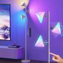 RGBCW Floor Lamp, 36W Color Changing LED Tree Floor Lamp, Stepless Dimmable Tall Standing Lamp with Remote & Touch Control, 2700K-6500K Modern Floor Lamps for Living Room, Bedroom, Gaming Room -Silver