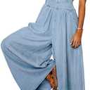 chouyatou Women's Loose Adjustable Strap Wide Leg Denim Bib Overall Jeans Pants (Large, Light Blue)