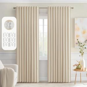 Cream Beige Curtains 90 Inch Long 2 Panels Set for Living Room Bedroom,  Light Blocking Thermal Insulated Room Darkening Blackout Curtains, 48 x 90 Inch