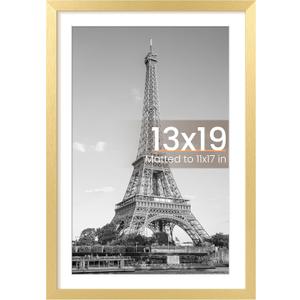 upsimples 13x19 Picture Frame, Display Pictures 11x17 with Mat or 13 x 19 Without, Wall Hanging Poster Frames, Gold, 1 Pack