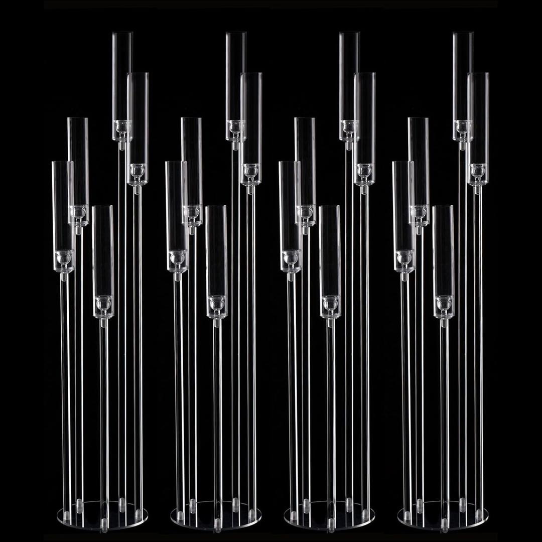 4pcs 5 Arm Acrylic Candelabra,Clear Candle Holder for Wedding,45.7inch Tall Floor Candle Holders for Ceremony Birthday Party Home Decoration Fit 0.8 LED Candles