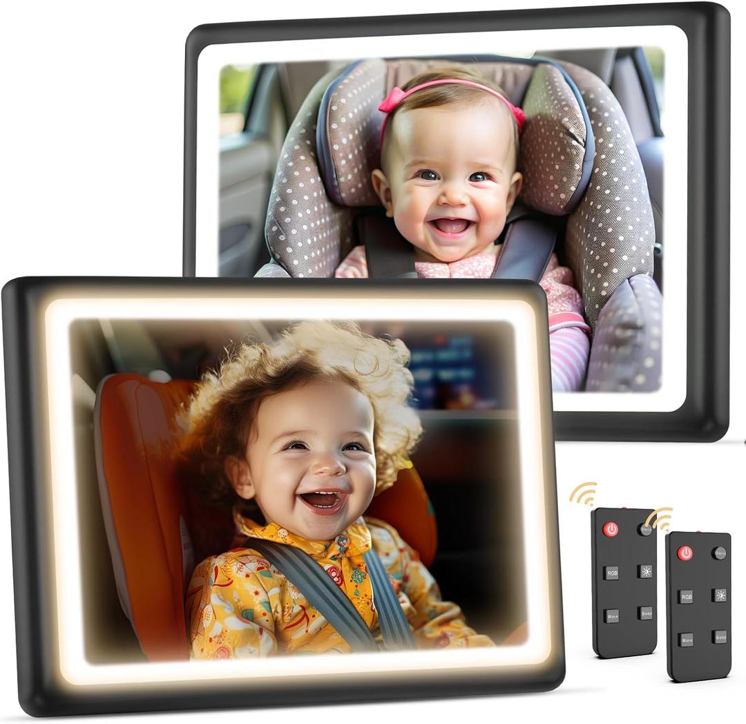Baby Car Mirror with Light 2-Pack  Shatterproof, Remote Control Night Vision, 360 Adjustable, Easy Install for Rear-Facing Infant Car Seats
