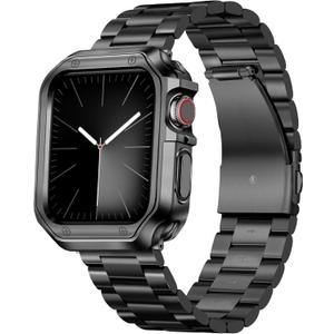 BINLUN Compatible with Apple Watch Band 49mm 46mm 45mm 44mm 42mm 41mm 40mm 38mm Stainless Steel Metal Watch Strap with TPU Watch Case Compatible with iWatch Series Ultra/11/10/9/8/7/SE2/SE/6/5/4/3/2/1 (Black)