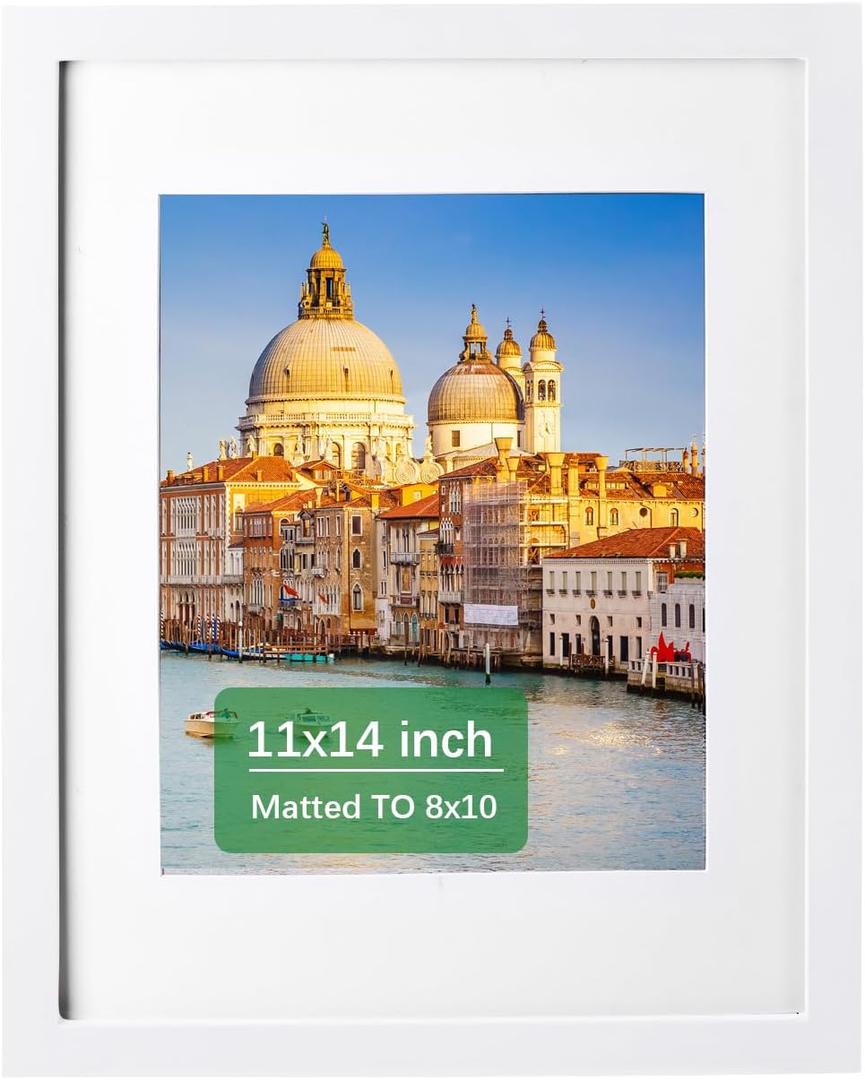 wyooxoo 11x14 Picture Frame Made of Solid Wood White Photo Frames Display Pictures 8x10 with Mat or 11x14 Without Mat Colorful Frame For Tabletop Display or Wall