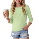 LessonZoo Girls 3/4 Sleeve Crewneck T Shirt, Light Green, 9-10y (Green)