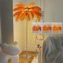 Ostrich Feather Floor Lamp, 3 Colors Led Bulb, Bedroom Standing Lamp, Decorative for Living Room Bedroom Office Shop Window62.99 Inch High Orange