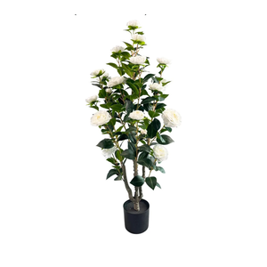 3.4ft Artificial Camellia Tree | White Flowers & Green Leaves | Indoor Outdoor Decor, No Maintenance (1 Pack - White)
