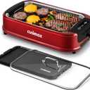 Indoor Grill, CUSIMAX Smokeless Grill Indoor, Electric Griddle, 1500W Korean BBQ Grill with LED Smart Display & Tempered Glass Lid, Non-stick Removable Plate & Griddle Plate, Red