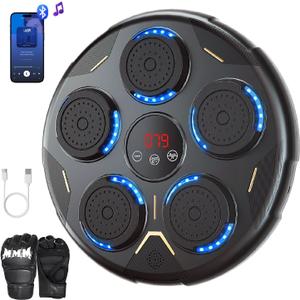 2025 Music Boxing Machine with Gloves, Smart Bluetooth Wall Mounted Boxing Equipment for Family Workout, Home Gym, Office & Kids Exercise