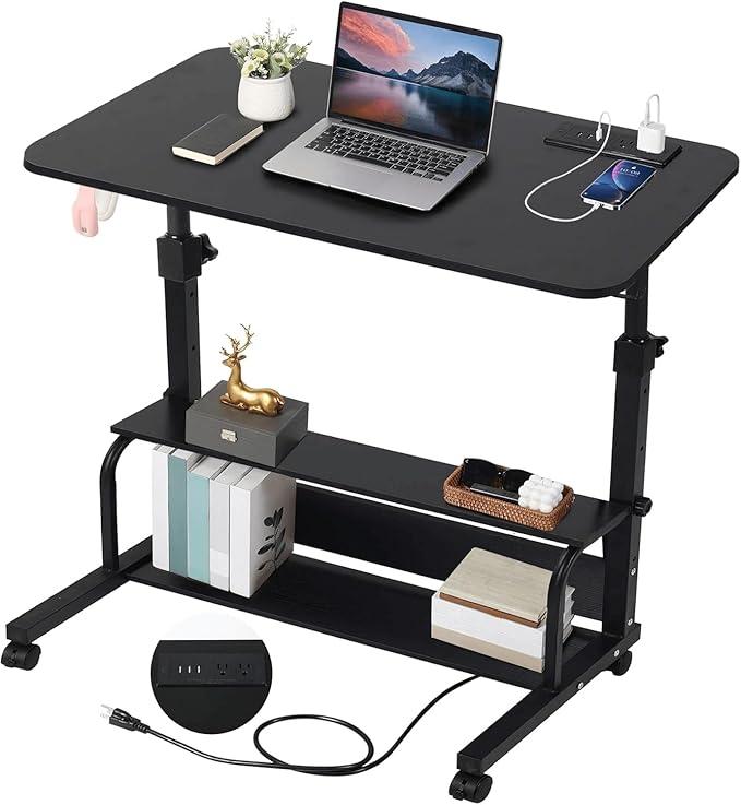 Standing Desk for Bedroom, Small Space, Office Desk Adjustable, Stand Up Laptop, Portable Rolling Desk 31.5 Inch Black C