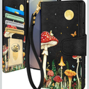 Toycamp for Samsung Galaxy S25 Ultra Wallet Case with Wrist Strap - Leather Flip Folio Phone Case with RFID Blocking 4 Card Slots Galaxy S25 Ultra Funda Cute Aesthetic for Women Lady, Moon Mushroom